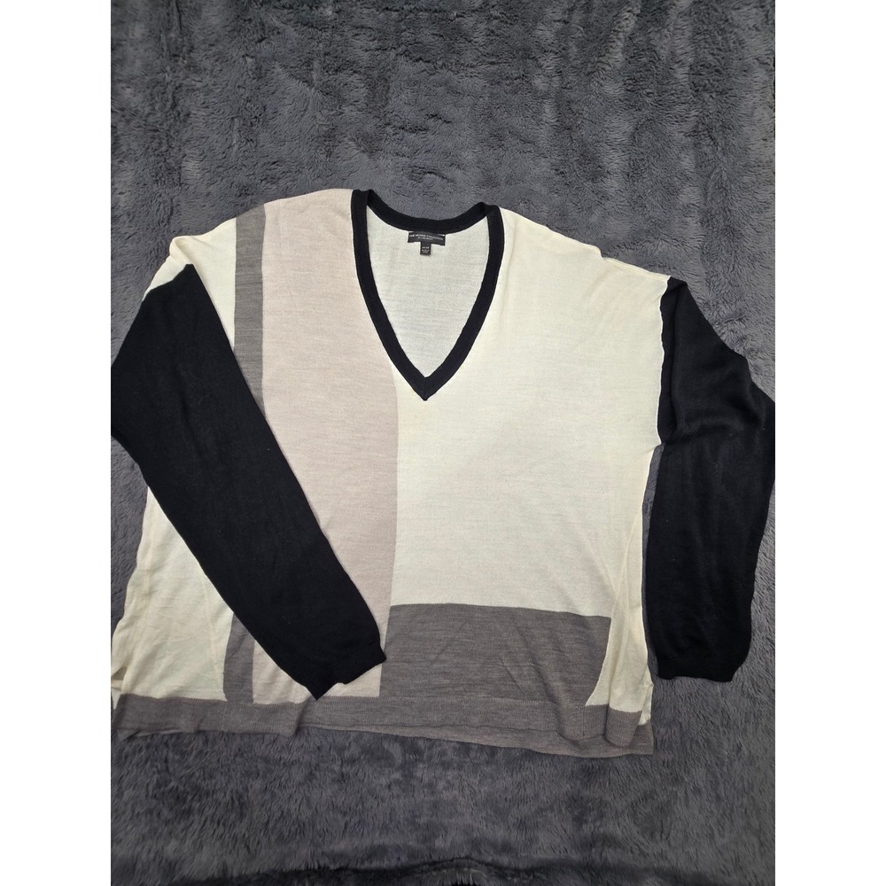 Lane Bryant Fine Merino Collection Colorblock V-Neck Sweater Cream Grey Blk26/28